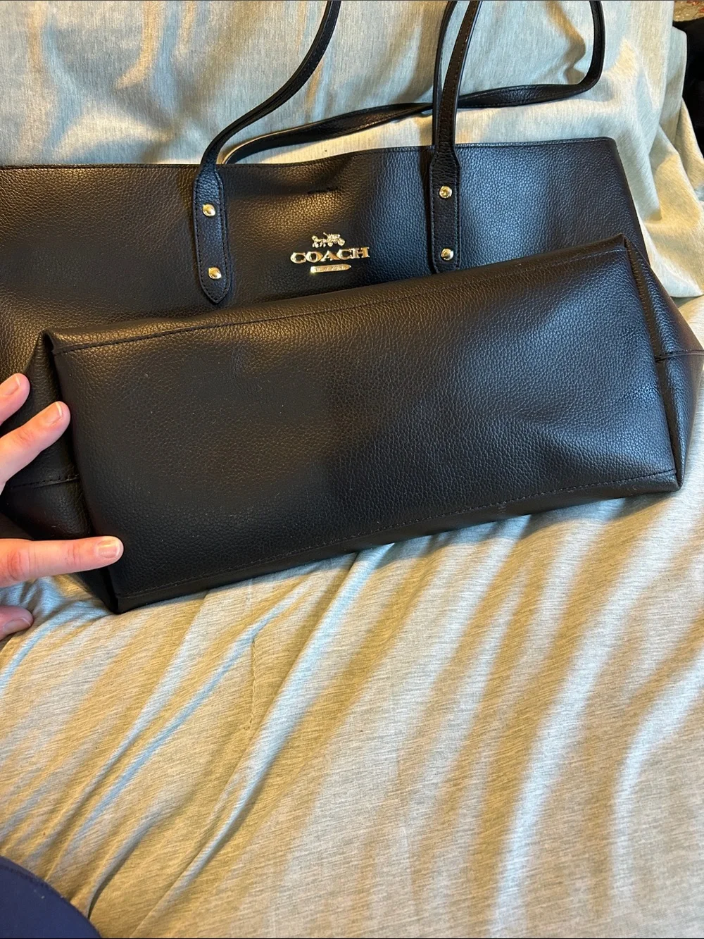 Coach Black Pebbled Leather Tote with Gold Logo